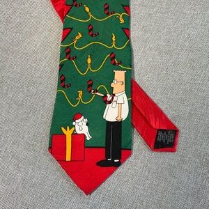 Vintage Dilbert Christmas Silk Tie Ralph Marlin Cartoon USA